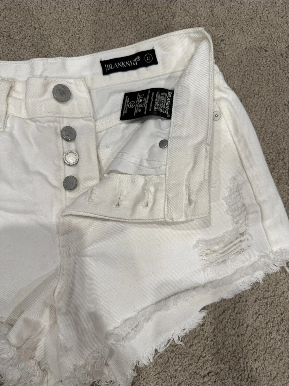White Distressed Denim Cutoff Shorts
